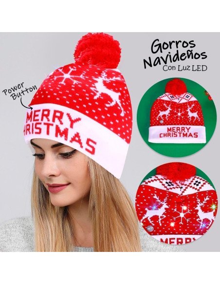 Gorros navideños con luz LED importados al mayoreo en LHESH