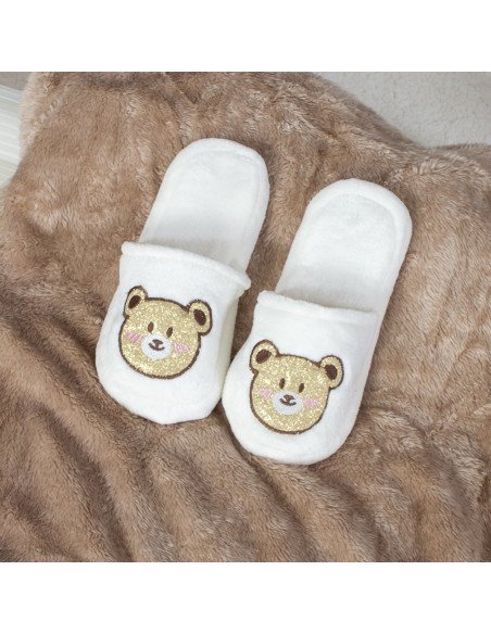 PANTUFLA CROCK DAMA OSO BLANCO BRILLOS SLIPPER