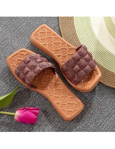 Mayoreo Sandalias Texturizadas LHESH, Elegancia - ID 43473 café