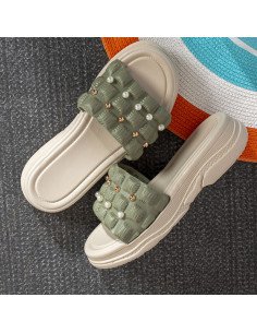Mayoreo de sandalias para dama en LHESH - ID 43400 verde con perlas 2