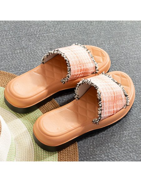 Sandalias en mayoreo con detalle textil en LHESH - ID 43516 rosa