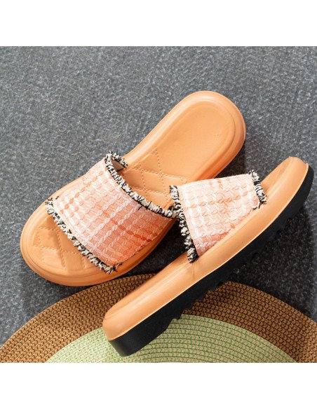 Sandalias en mayoreo con detalle textil en LHESH - ID 43516 rosa