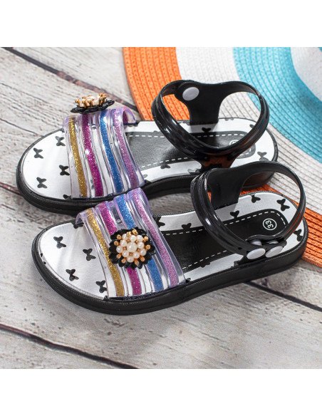 Compra al mayoreo sandalias negras decorativas para niñas | LHESH