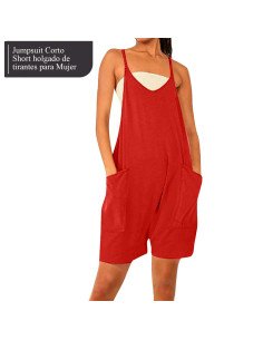 Moda plus jumpsuit holgado de tirantes para dama al mayoreo ofrece LHESH - ID 43572 rojo