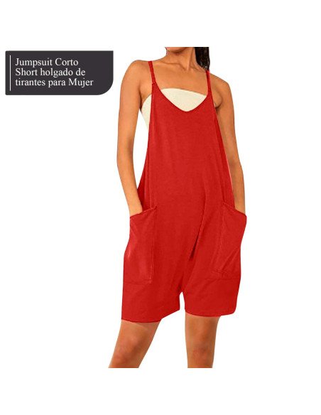 Moda plus jumpsuit holgado de tirantes para dama al mayoreo ofrece LHESH - ID 43572 rojo