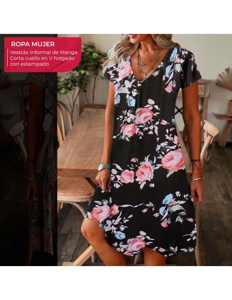 Moda plus vestido manga corta para dama al mayoreo ofrece LHESH - ID 43541 negro