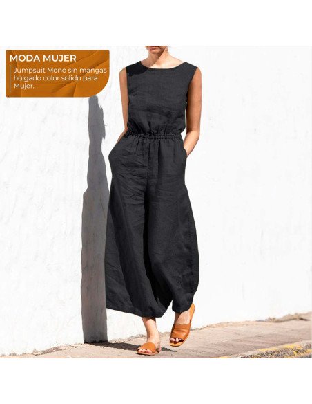 Moda plus jumpsuit holgado sin mangas para dama al mayoreo ofrece LHESH - ID 43563 negro