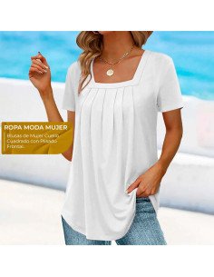 Moda plus blusa elegante de cuello cuadrado para dama ofrece LHESH – ID 43583 blanca 2