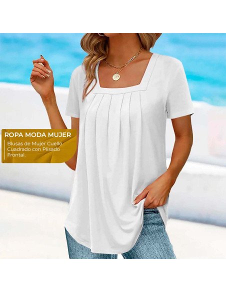 Moda plus blusa elegante de cuello cuadrado para dama ofrece LHESH – ID 43583 blanca