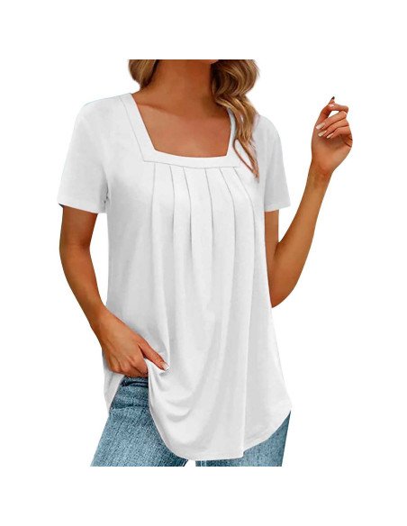 Moda plus blusa elegante de cuello cuadrado para dama ofrece LHESH – ID 43583 blanca