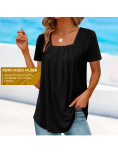 Moda plus blusa elegante de cuello cuadrado para dama ofrece LHESH – ID 43584 negra 2