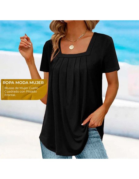 Moda plus blusa elegante de cuello cuadrado para dama ofrece LHESH – ID 43584 negra