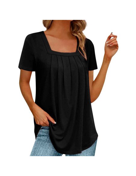 Moda plus blusa elegante de cuello cuadrado para dama ofrece LHESH – ID 43584 negra