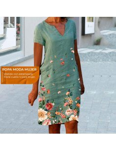 Moda plus vestido con estampado floral para dama al mayoreo ofrece LHESH - ID 43586 verde 2