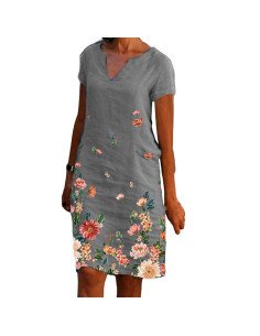 Moda plus vestido con estampado floral para dama al mayoreo ofrece LHESH - ID 43585 gris