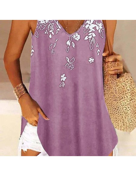 Moda plus blusa de tirantes con estampado floral para dama al mayoreo ofrece LHESH – ID 43588 púrpura