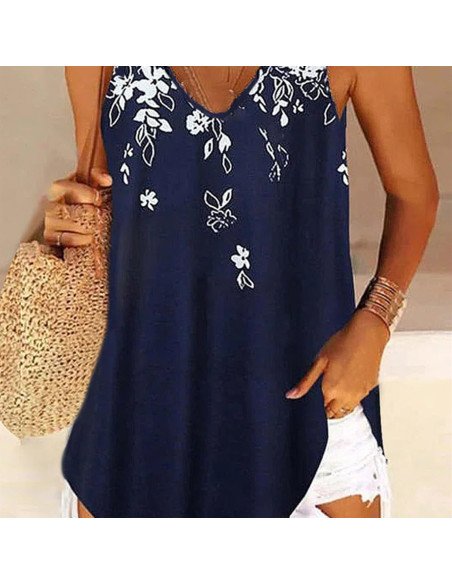 Moda plus blusa de tirantes con estampado floral para dama al mayoreo ofrece LHESH – ID 43591 marino