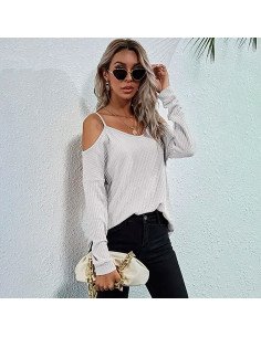 Mayoreo de blusa de moda con hombros descubiertos importada al en LHESH 2