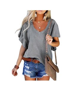 Camiseta floja  cuello en V importada al mayoreo en LHESH 2