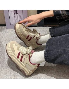 Tenis Plataforma Elegantes | Diseño en Beige y Burdeos en LHESH 2