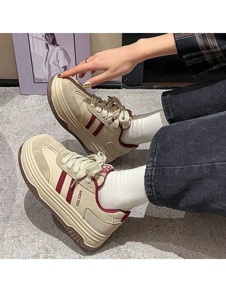 Tenis Plataforma Elegantes | Diseño en Beige y Burdeos en LHESH