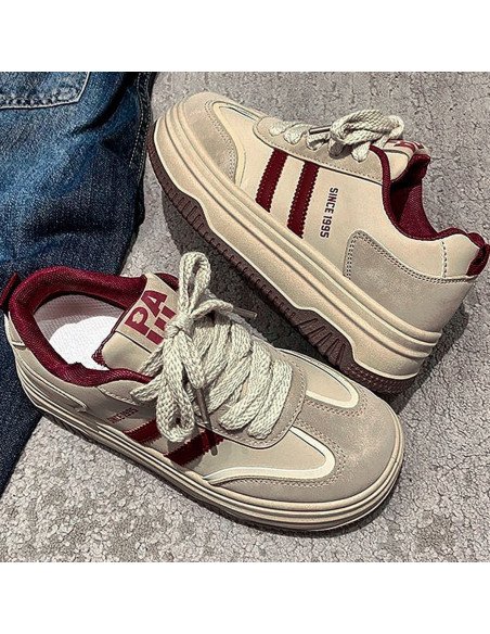 Tenis Plataforma Elegantes | Diseño en Beige y Burdeos en LHESH