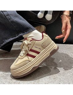 Tenis Plataforma Elegantes | Diseño en Beige y Burdeos en LHESH